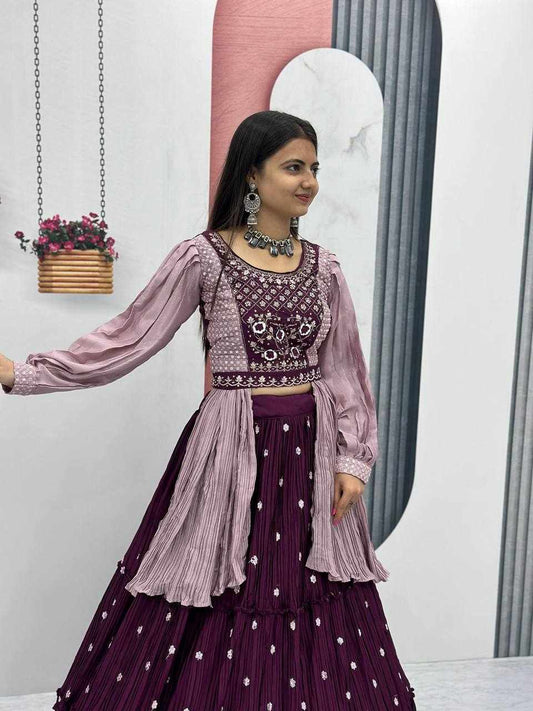 Lehenga set wine with jacket