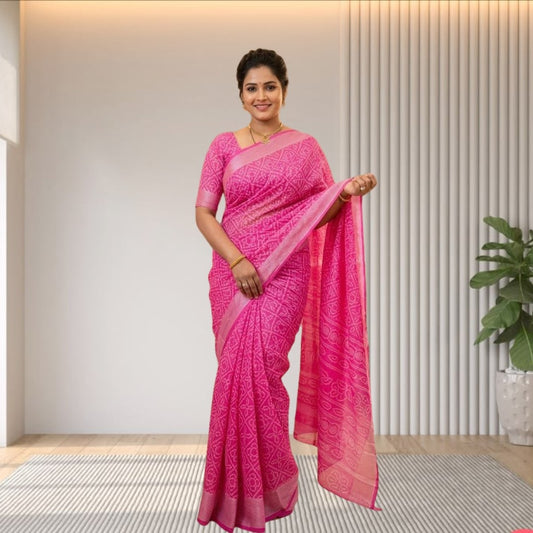 Pink Bandhani Butterfly Saree