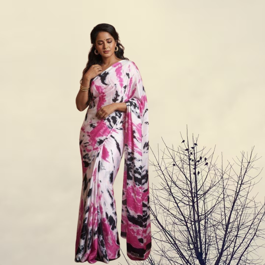 Pink blended chhapa silk saree