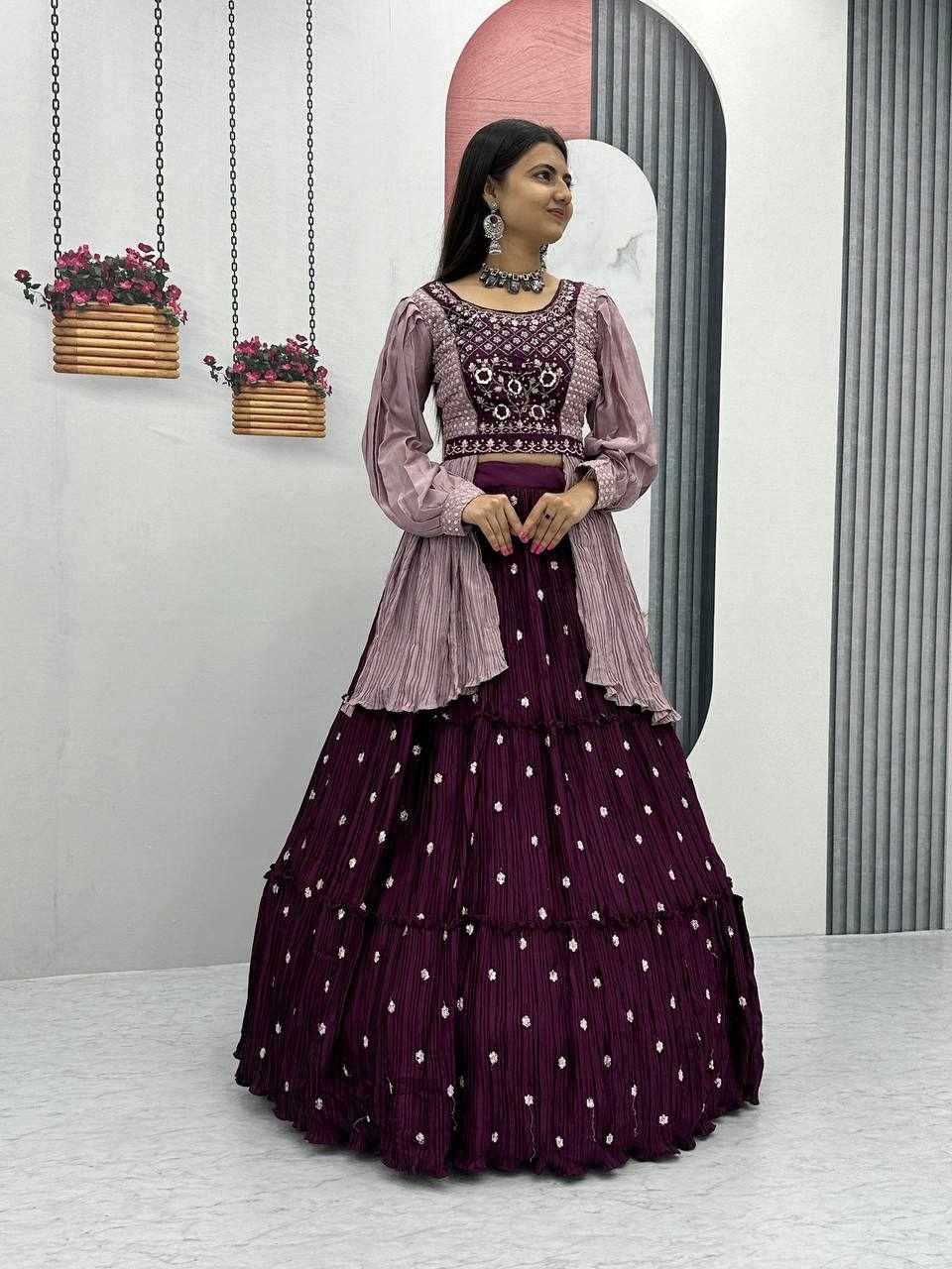 Lehenga set wine with jacket