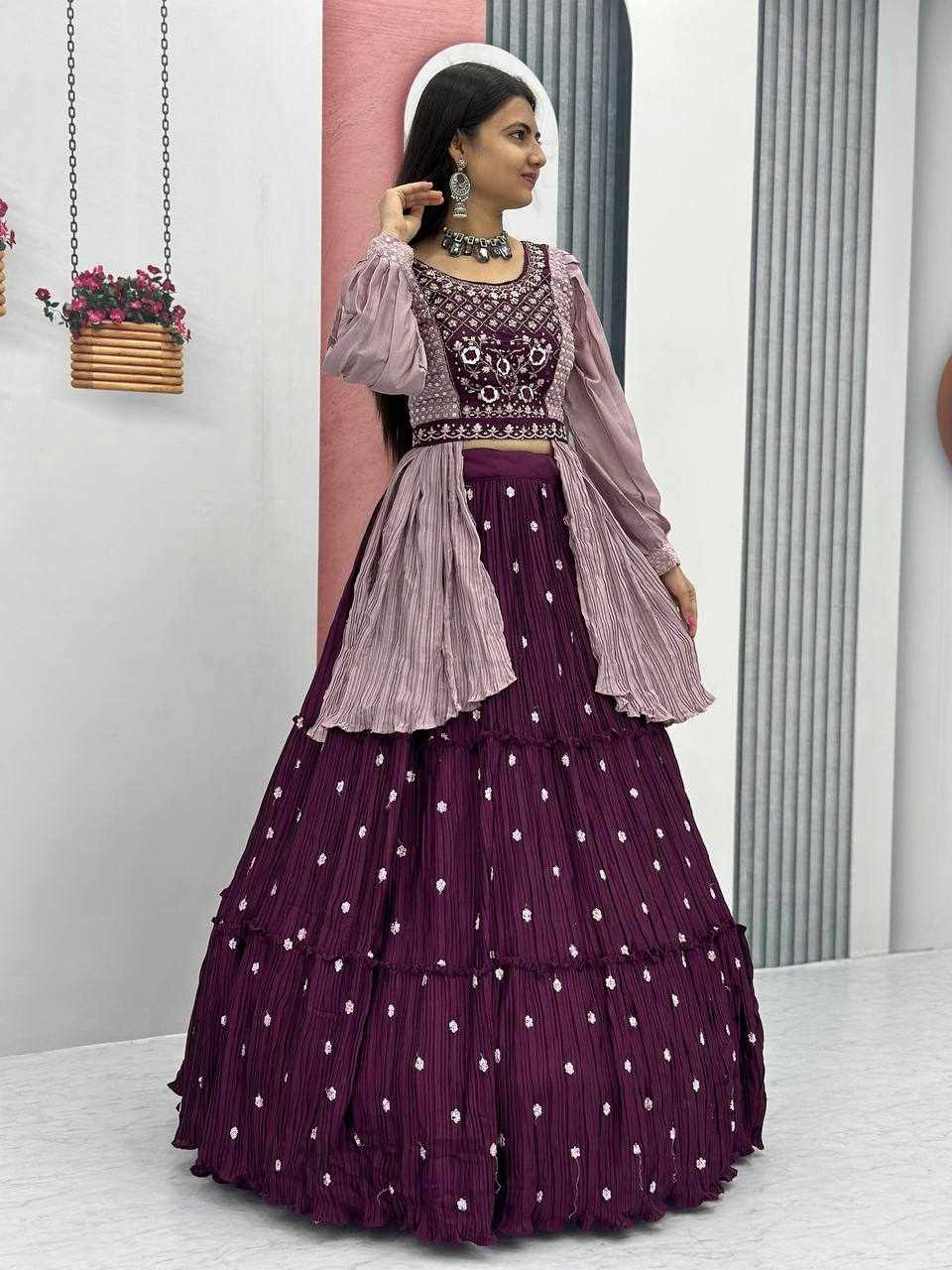Lehenga set wine with jacket