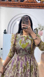 Printed Kalamkari Dress Olive Green