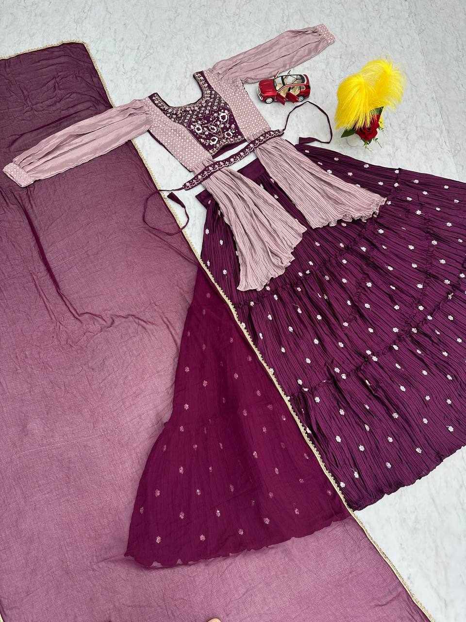 Lehenga set wine with jacket