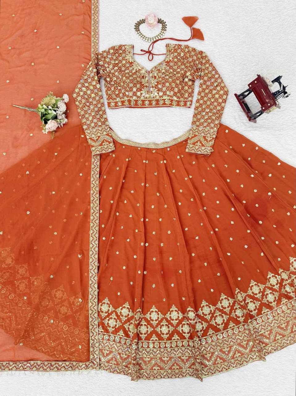 Lehenga set Rust