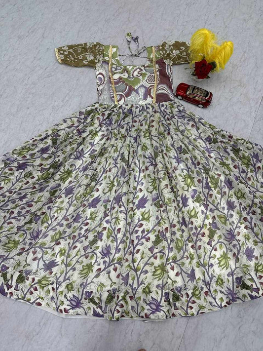 Printed Kalamkari Dress Olive Green