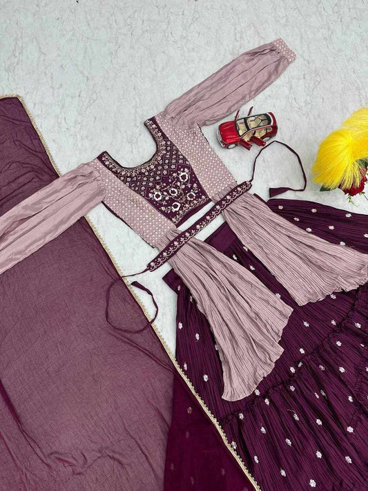 Lehenga set wine with jacket