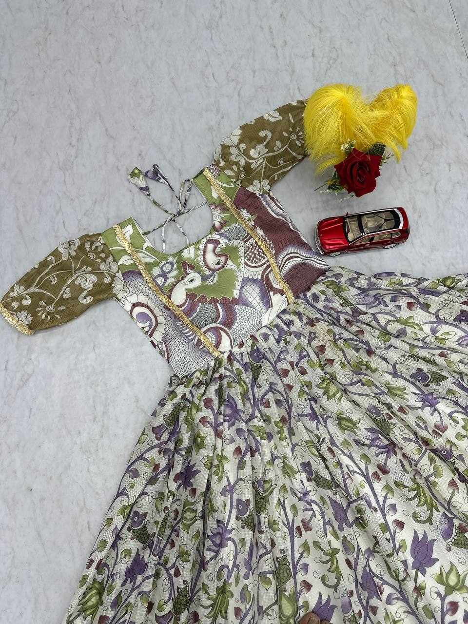 Printed Kalamkari Dress Olive Green