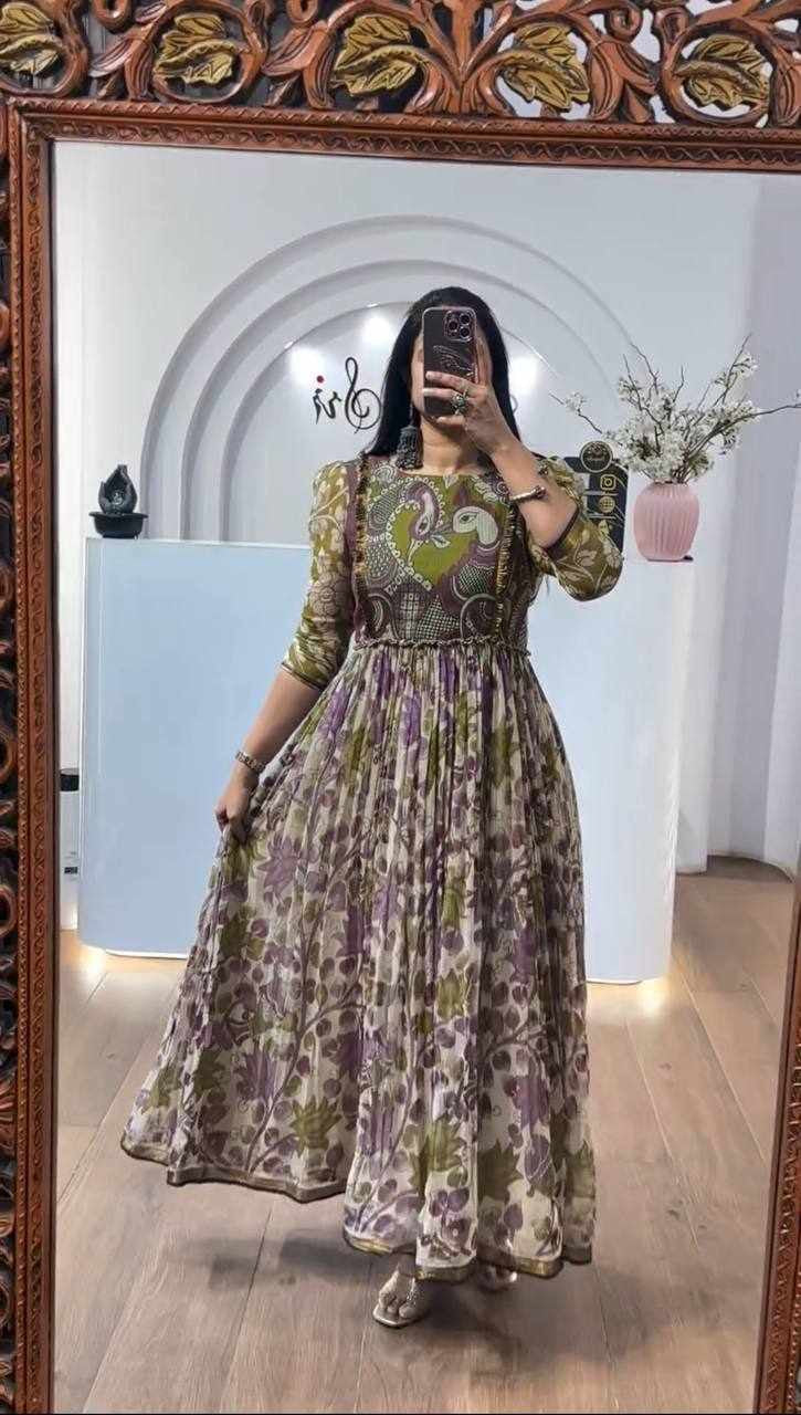 Printed Kalamkari Dress Olive Green