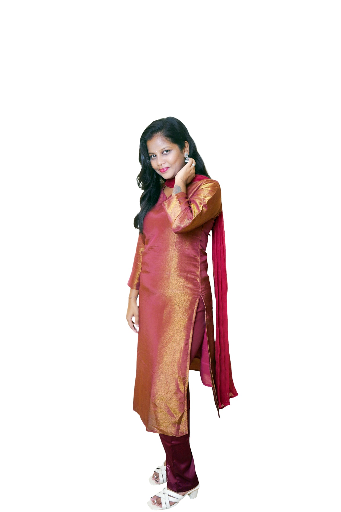 Mehrunnisa Shimmer Rust Suit set