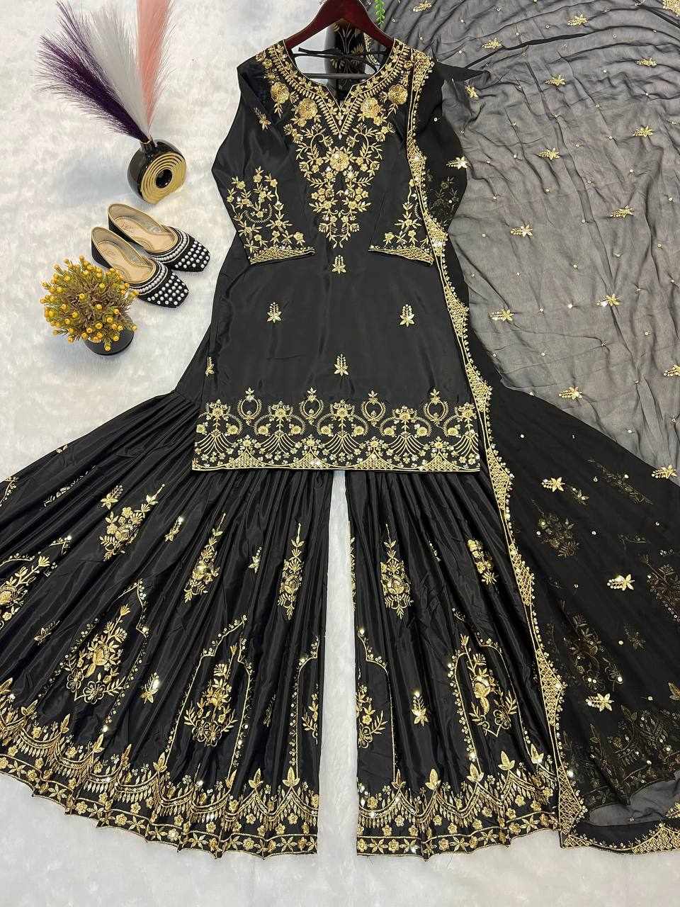 Heavy Natural Crep Black Party Wear Dress