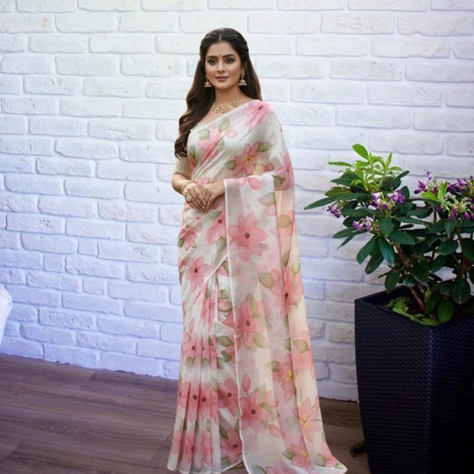 Flower Turkey Pink saree