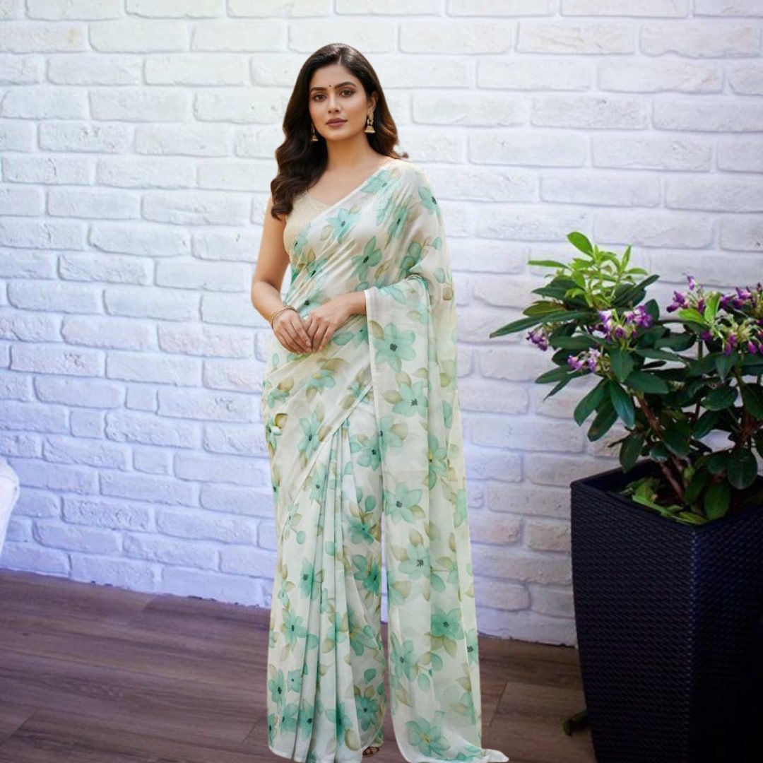 Flower turkey Saree  Blue