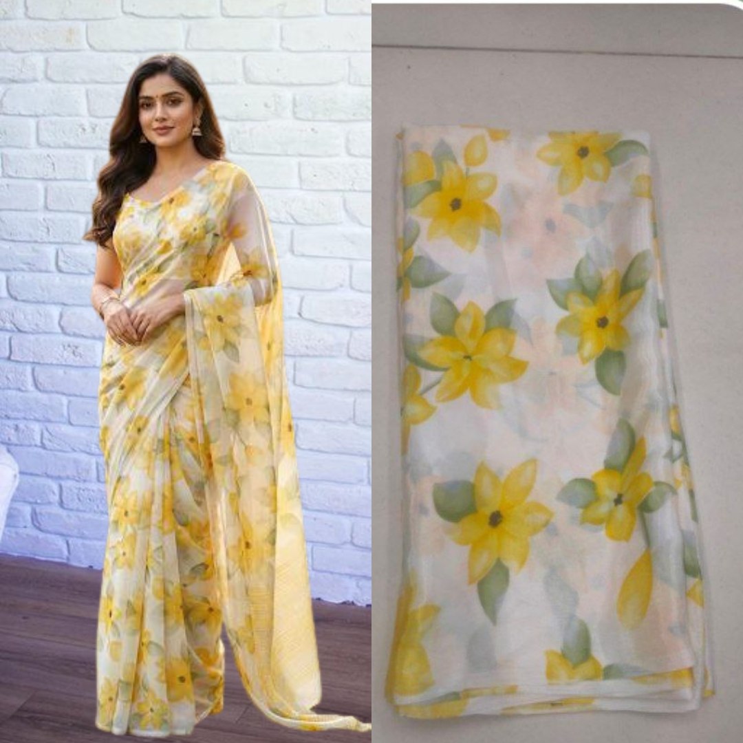 Flower Turkey Saree Yellow