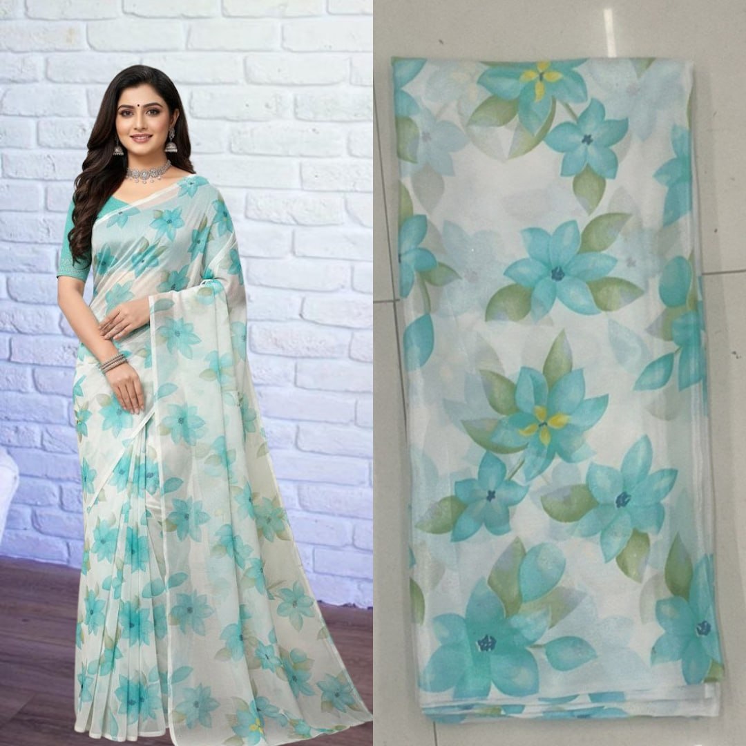 Flower turkey Saree  Blue