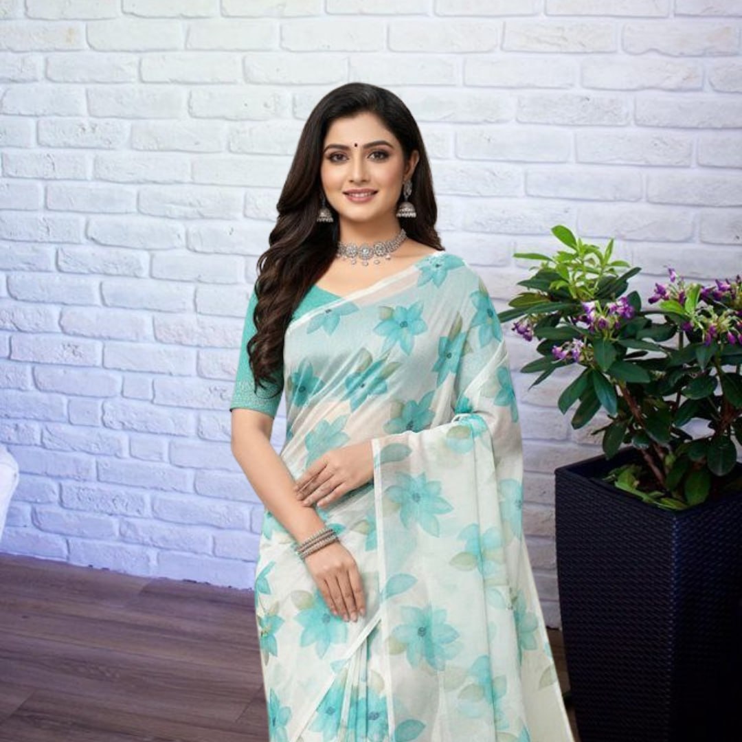 Flower turkey Saree  Blue