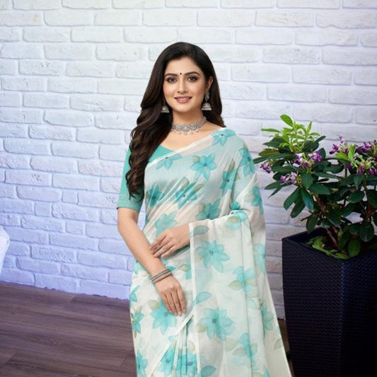 Flower turkey Saree  Blue