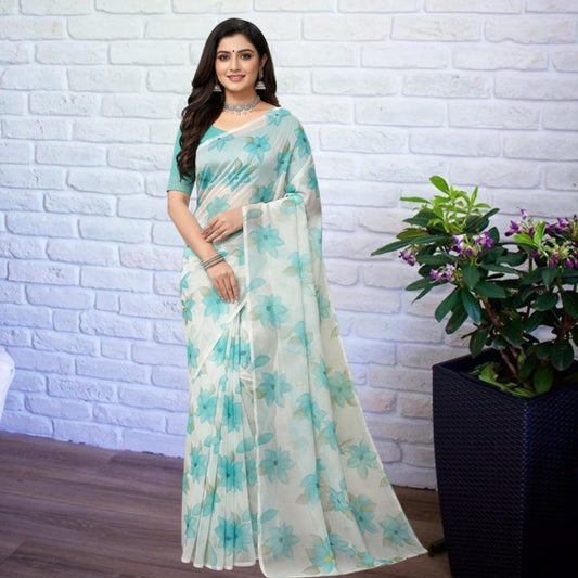 Flower turkey Saree  Blue