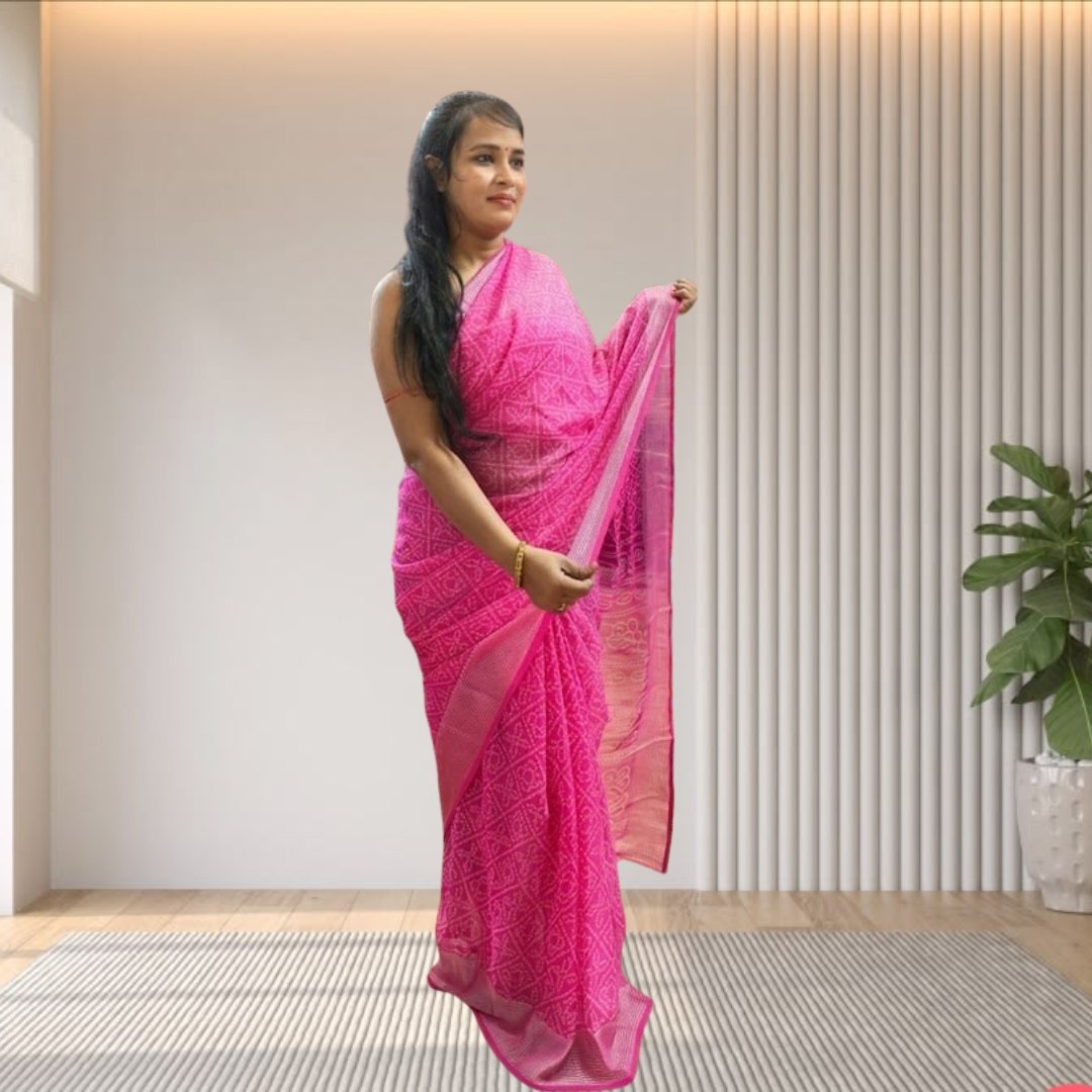 Pink Bandhani Butterfly Saree