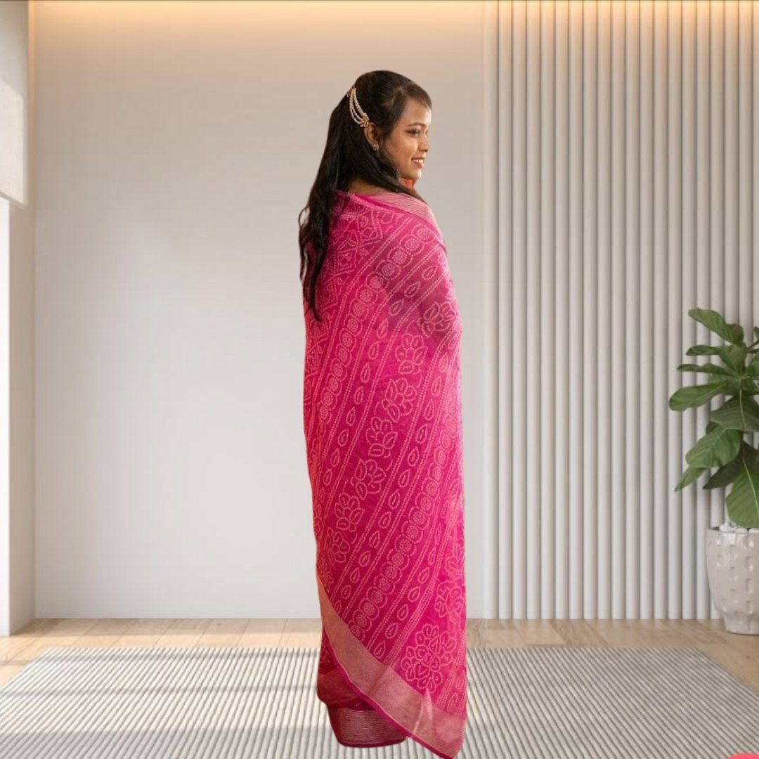 Pink Bandhani Butterfly Saree