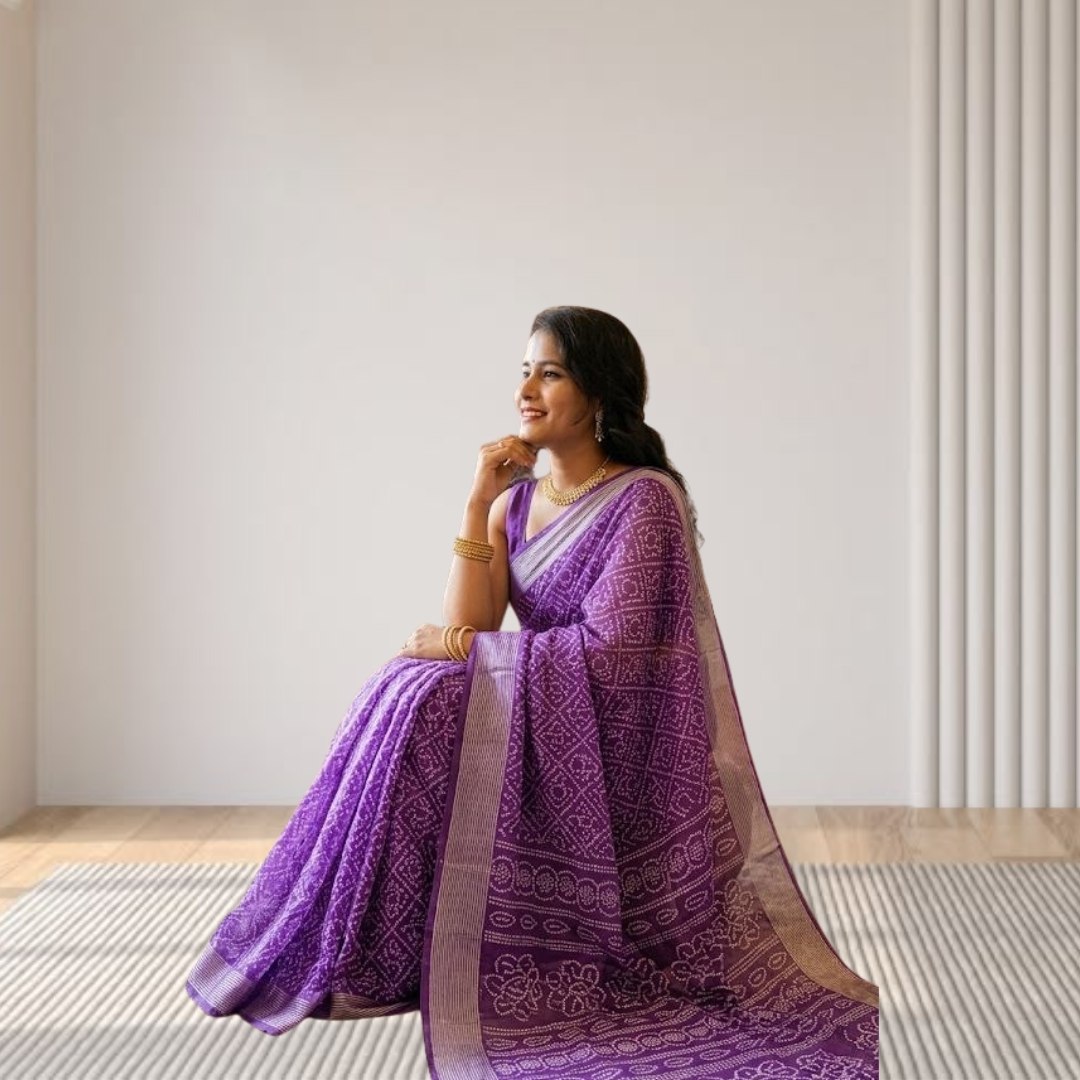 Purple Bandhani Butterfly saree