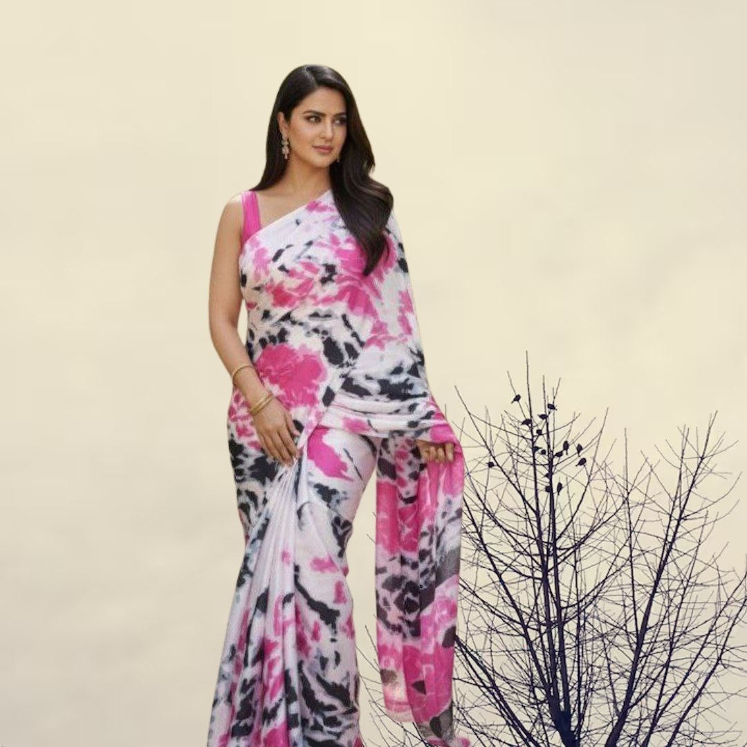 Pink blended chhapa silk saree