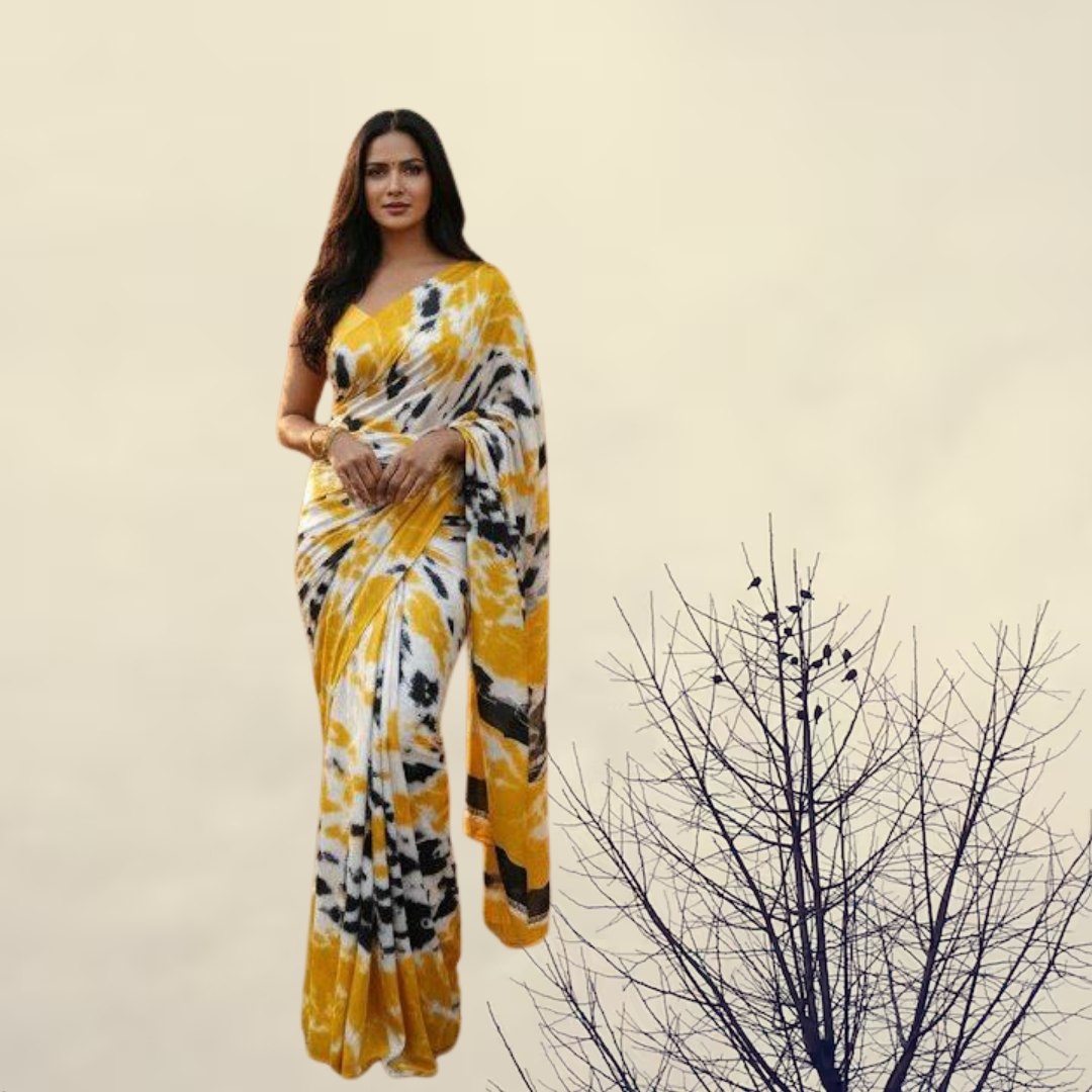 Yellow blended Chhapa saree
