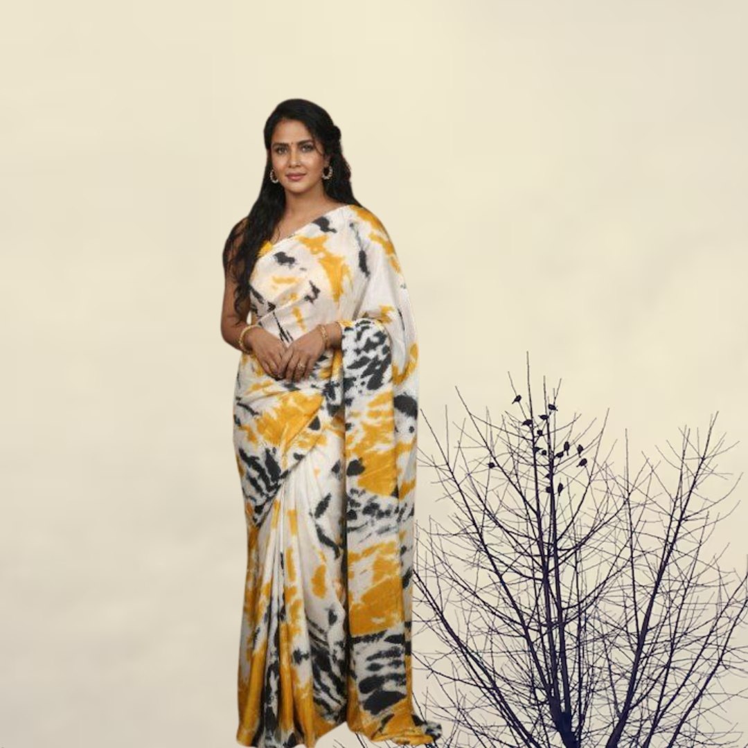 Yellow blended Chhapa saree