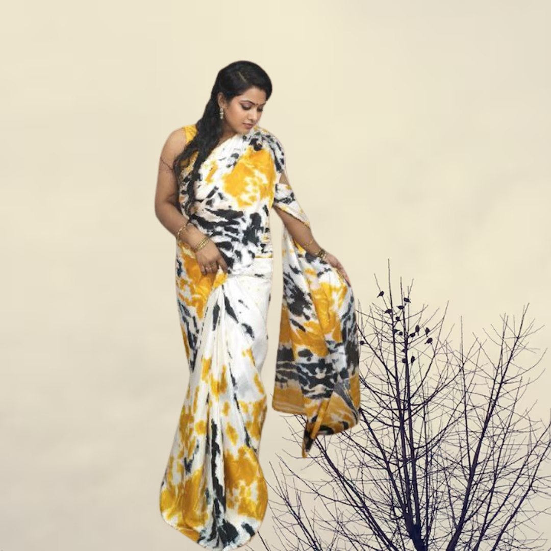 Yellow blended Chhapa saree