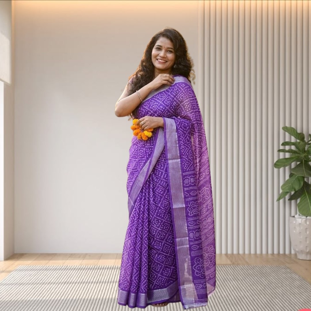 Purple Bandhani Butterfly saree
