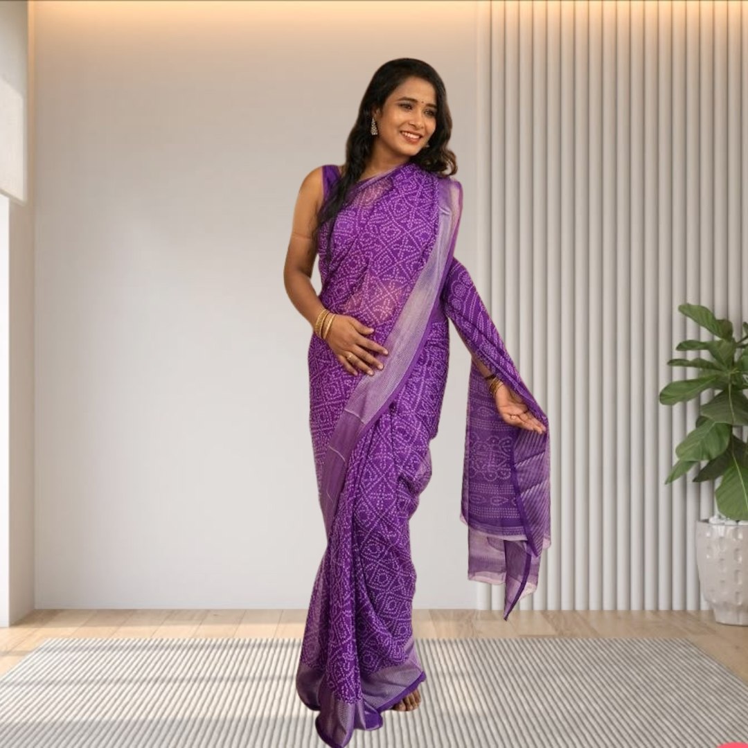 Purple Bandhani Butterfly saree