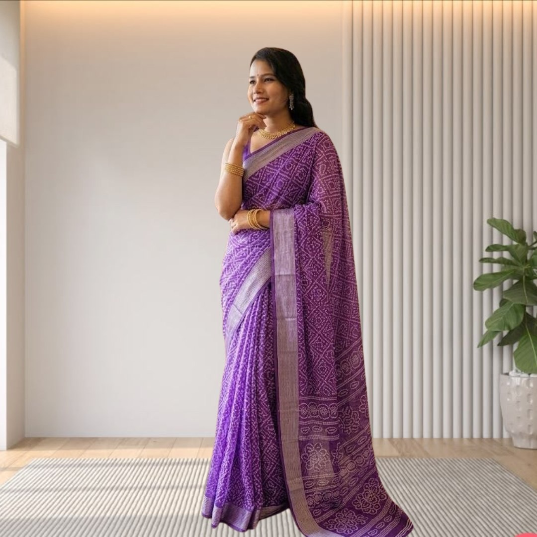 Purple Bandhani Butterfly saree