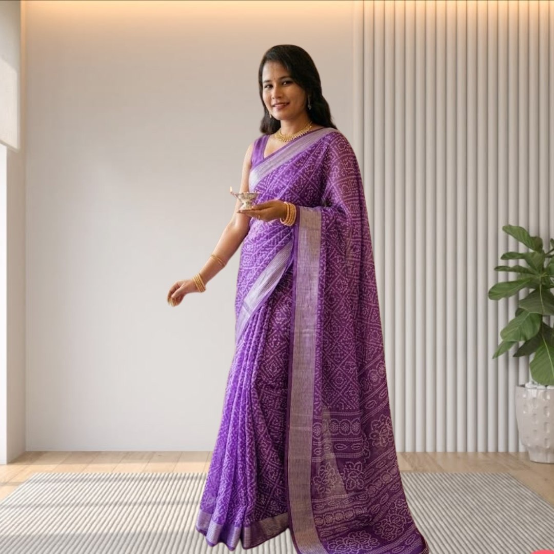 Purple Bandhani Butterfly saree